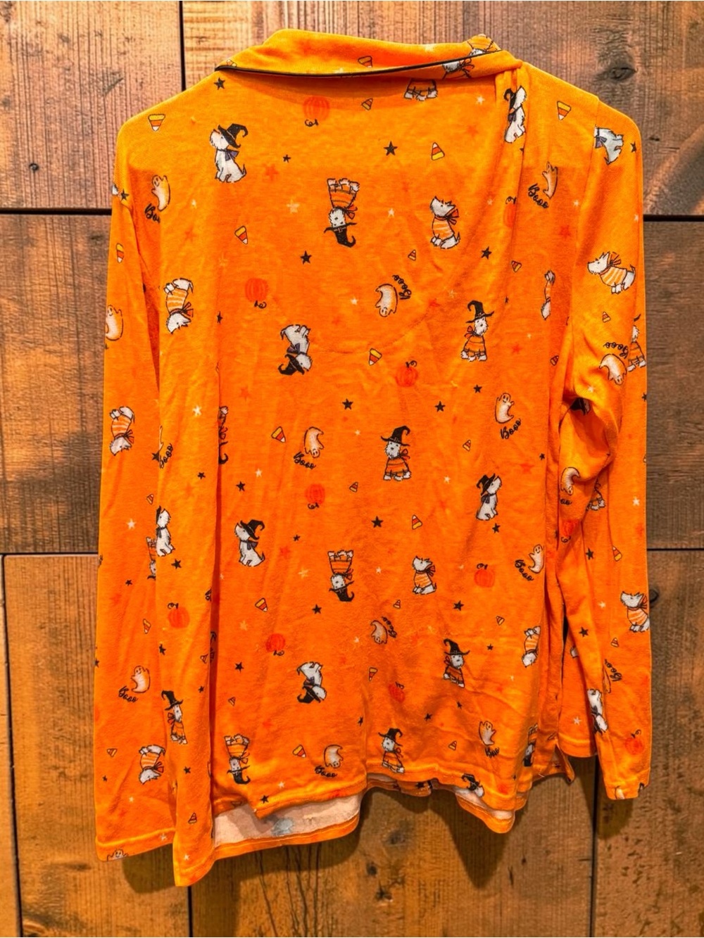 Laura Ashley snoopy Orange Halloween PJs Button-Up Top LARGE - Picture 3 of 5
